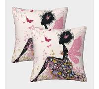 FELASBUID Silueta de Hadas de Flores - Estilo de Arte Floral romántico Fundas Cojines para Sofá 2 Piezas Available All Seasons Funda De Almohada Confortable Square Throw Cojín para Sala Hogar 40x40cm