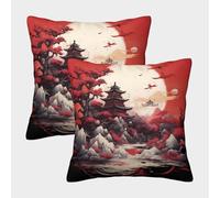 FELASBUID Templo Antiguo: artee Paisajístico de Asia Oriental Fundas Cojines para Sofá 2 Piezas Arte Funda De Almohada Modernas Decorativa Throw Cojín De Estar Dormitorio 40x40cm