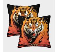FELASBUID Tigre Rugindo - Ilustración de Animales Salvajes Fundas Cojines para Sofá 2 Piezas Arte Funda De Almohada Decorativo para Sala Almohadon Cubre De Estar Sofás Jardín 45x45cm