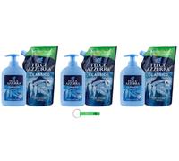 Felce Azzurra Jabón Líquido Classico Testpaket/Recarga 3 × 500 ml + Jabón 3 × 300 ml Jabón de manos con aroma culto de Italia + llavero Beni Culinari gratis