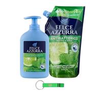 Felce Azzurra - Jabón líquido de menta y lima, paquete de prueba/recarga de 1 × 500 ml + jabón 1 × 300 ml jabón de manos con aroma culto de Italia + llavero Beni Culinari gratis