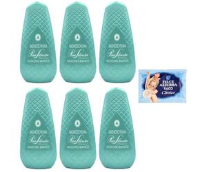 Felce Azzurra Pino Silvestre Bath Foam Bagnoschiuma Classico Muschio Bianco, gel de ducha con almizcle blanco, 750 ml + 1 paquete de polvo de talco FELCE AZZURRA (bolsa de 100 g)