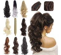 Felendy Extensión de cola de caballo de 45,7 cm y 50,8 cm, rizada, ondulada, recta, postizo de clip en una pieza, una mandíbula larga, cola de caballo para mujer, color marrón medio