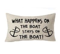FELENIW What Happens On The Boat Stays On The Boat Anchor Funda de cojνn Funda de cojνn Material de Lino de algodσn Decorativo 12x20 Pulgadas