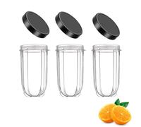Felenny 3 tazas de repuesto de 16 onzas con tapa, taza grande de 250 W, tapa plana con tapa, compatible con licuadora Magic Bullet de 250 W