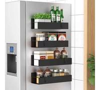 Felenny 4 unidades de especieros magnéticos, estantes magnéticos para frigorífico, estante magnético para especias sin taladrar, organizador de especias colgante magnético, color negro