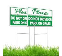 Felexdo Letrero de aluminio con texto en inglés "Do not Drive or Park on Grass Yard Sign" de 12 x 8 pulgadas, con texto en inglés "No Parking on Grass Sigh" con estaca H para patio