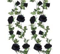 Felice Arts Paquete de 2 guirnaldas de Flores Artificiales Negras de 13 pies, Guirnalda de Rosas Falsas para Colgar Flores de Boda, Centro de Mesa, arreglo de habitación, decoración de Espejo
