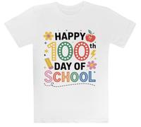 Felices 100 Días De Clases Camiseta Blanca para Niños Camiseta De Manga Corta para Niños Kids White tee Children Short Sleeve T-Shirt