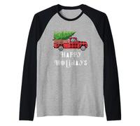 Felices Fiestas, Camión Granja Cargado con Árbol de Navidad Camiseta Manga Raglan
