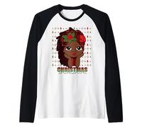 Felices Fiestas Melanina Navidad Negro Mrs. Claus Mujeres Niña Camiseta Manga Raglan