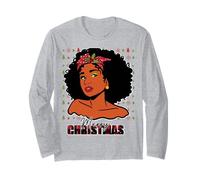 Felices Fiestas Melanina Navidad Negro Mrs. Claus Mujeres Niña Manga Larga