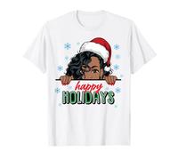 Felices Fiestas Navidad Nieve Melanina Mujeres Negro Chica Magia Camiseta