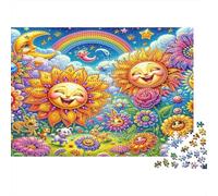 Felices Flores de Sol y Luna Puzzles 1000 Piezas Papel Reciclado para Adultos Puzzle para Adultos Imposible difícil desafiante Excelente Idea de Regalo para Hombres y Mujeres 38x26cm/1000pcs