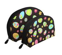 Felices Pascuas Coloridos Huevos De Pascua, Bolsa de Maquillaje de Concha, Monedero pequeño para Mujer, Bolsa de artículos de tocador, Bolsa de cosméticos, 2 Piezas