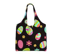 Felices Pascuas Huevos de Pascua coloridos,Bolsas de mano reutilizables, bolsas de supermercado, bolso de hombro de lona de gran capacidad