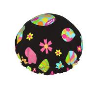 Felices Pascuas Huevos de Pascua coloridos,Gorro de ducha, gorro de noche, gorro de baño elástico impermeable de doble capa, reutilizable para el cabello.