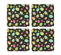 Felices Pascuas Huevos de Pascua Coloridos,Posavasos Cuadrados de Corcho MDF, Almohadilla para Tazas, Juego de 4 Posavasos para Bebidas