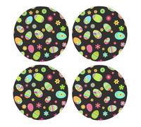 Felices Pascuas Huevos de Pascua Coloridos,Posavasos Redondos de Corcho MDF, Almohadilla para Tazas, Juego de 4 Posavasos para Bebidas