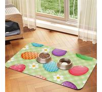 Felices Pascuas Huevos de Pascua Coloridos,Tapete para Comida de Mascotas, manteles Individuales de Cuero sintético para Gatos y Perros,30x45cm