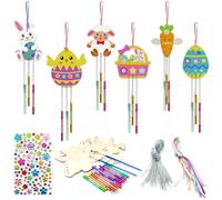 Feliciay 6 piezas de carillón de viento de Pascua para niños, conejo, manualidades, huevos de Pascua inacabados, conejos, flores de pollo, artesanía de Pascua, colgante de madera para pintar, colgante