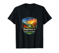 Felicidad dejando la Ciudad detrás Camping Mountain Badge Camiseta