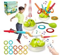 Felicify 3 en 1 Juegos Exterior Niños, Juegos al Aire Libre para Niños con Lanzamiento de Anillos, Cohete Juguete Lanzador y Juego de Salto, Juguetes Jardin para Interior y Exterior