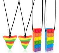Felicify Collar Mordedor, 4PCS Collar Mordedor de Silicona, Mordedor Autismo, Collar de Masticación, Colgante para Masticar, juguetes sensoriales para Niños y Adultos con Autismo TDAH ADHD (B)