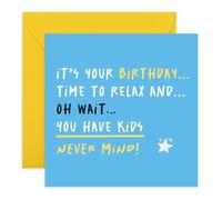 Felicitación de cumpleaños para padres - Diseño azul «Relax You Have Kids Never Mind» - Divertido para mamá, papá, hermano, hermana, vecino, amigos, él, ella, incluye divertidas pegatinas