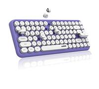FELiCON 308i Teclado Inalámbrico Retro, Teclado de Computadora Lindo Silencioso, Wireless Bluetooth 5.0, Round Punk Keycaps, Compact 84 Teclas, Textura Mate, QWERTY para PC, Laptop, Mac-Púrpura