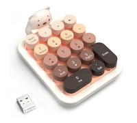 FELiCON Wireless Numeric Keypad, Miniteclado Portátil de 18 Teclas con Teclas Redondas Retro y Receptor USB de 2.4G, Cubierta de Silicona Extraíble con Diseño de Oso para PC, Portátil - Milk Tea