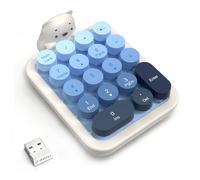 FELiCON Wireless Numeric Keypad, Miniteclado Portátil de 18 Teclas con Teclas Redondas Retro y Receptor USB de 2.4G, Cubierta de Silicona Extraíble con Diseño de Oso para PC, Portátil - Azul