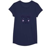 Feline Fine: Lindo Juego de Palabras para Amantes de los Gatos para entusiastas de Las Mascotas Camiseta, Niñas, Azul Marino, Pequeña