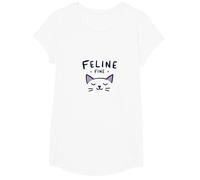 Feline Fine: Lindo Juego de Palabras para Amantes de los Gatos para entusiastas de Las Mascotas Camiseta, Niñas, Blanco, Pequeña
