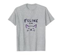 Feline Fine: Lindo Juego de Palabras para Amantes de los Gatos para entusiastas de Las Mascotas Camiseta, Hombre, Gris Jaspeado, M