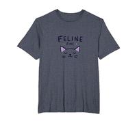 Feline Fine: Lindo Juego de Palabras para Amantes de los Gatos para entusiastas de Las Mascotas Camiseta, Hombre Tallas Grandes, Azul Jaspeado, 3X Alto
