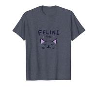Feline Fine: Lindo Juego de Palabras para Amantes de los Gatos para entusiastas de Las Mascotas Camiseta, Hombre, Azul Jaspeado, M