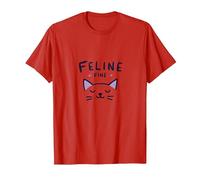 Feline Fine: Lindo Juego de Palabras para Amantes de los Gatos para entusiastas de Las Mascotas Camiseta, Hombre, Rojo, XL