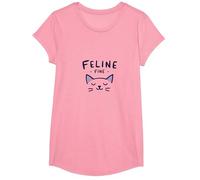 Feline Fine: Lindo Juego de Palabras para Amantes de los Gatos para entusiastas de Las Mascotas Camiseta, Niñas, Rosado, Mediano