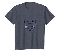 Feline Fine: Lindo Juego de Palabras para Amantes de los Gatos para entusiastas de Las Mascotas Camiseta, Niños, Azul Jaspeado, 6 años