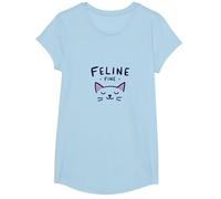 Feline Fine: Lindo Juego de Palabras para Amantes de los Gatos para entusiastas de Las Mascotas Camiseta, Niñas, Azul Bebé, Pequeña