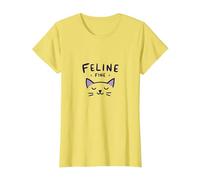 Feline Fine: Lindo Juego de Palabras para Amantes de los Gatos para entusiastas de Las Mascotas Camiseta, Mujer, Limón, L