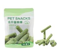 Feline Grass Treats, Edible Kitten Chew Toy, Teething Snack Chicken Dry Freeze Cat Sticks for Hairball Removal Oral Teeth Cleaning for Indoor Kittens Adults