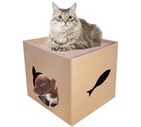 Feline Play Cabin - Daños de Onda reciclables, Scratch, Retreat | Caja de cartón interactiva, Tumbona Apta para Mascotas, Actividad Resistente a Las lágrimas