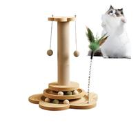Feline Scratch Tower - Play Exercise Stand With Hanging Orbs, Corrugated Nail Grooming Column, Anti Slip Platforrm | Entertainment Structure For Basement Garage Patio Farmhouse
