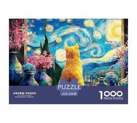 Feline Sitting on The Windowsill 1000 Pcs Premium-Karton Puzzle Van-Gogh Style Starry Sky Lebendige Bilder Familienspiel Puzzles Als Geburtstagsgeschenke 52x38cm/1000pcs