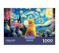 Feline Sitting on The Windowsill 1000 Pcs Premium-Karton Puzzle Van-Gogh Style Starry Sky Stressabbau Kreatives Spiel Puzzles Als Wohnaccessoires 70x50cm/1000pcs