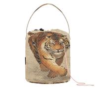 Feline Stepping Forward with Curled Tail Art Crochet Tote Bag Yarn Project Bag with Holes Needle Storage for Crochet Tool Knitting Storage