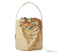 Feline Walking Forward in Similar Style Art Crochet Tote Bag Yarn Project Bag with Holes Needle Storage for Crochet Tool Knitting Storage