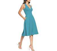 FELIPE ALBERNAZ Mujer Vestido Elegante de Fiesta Cóctel con Vuelo y Escote V Profundo I Ajustado a la Cintura I Hecho en España (XL, Verde Turquesa)